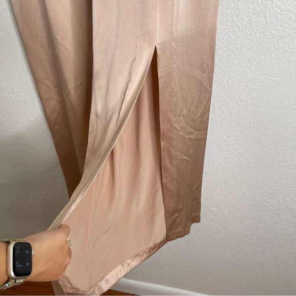 Vintage Suzelle 100% Silk Wide Leg High Waisted Slit Leg Light Pink Pants - Picture 2 of 5